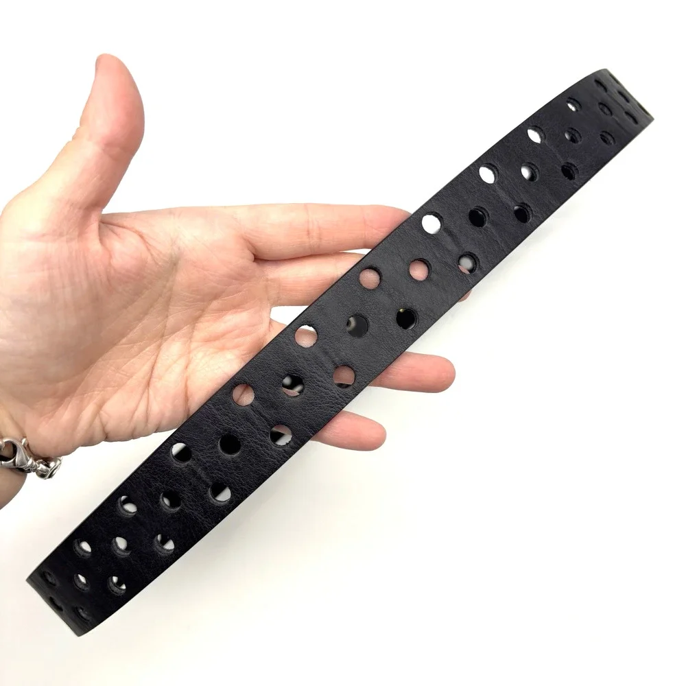 Vintage Y2K Black Genuine Leather Single Prong 3-row Holes Belt S/M Up to 36